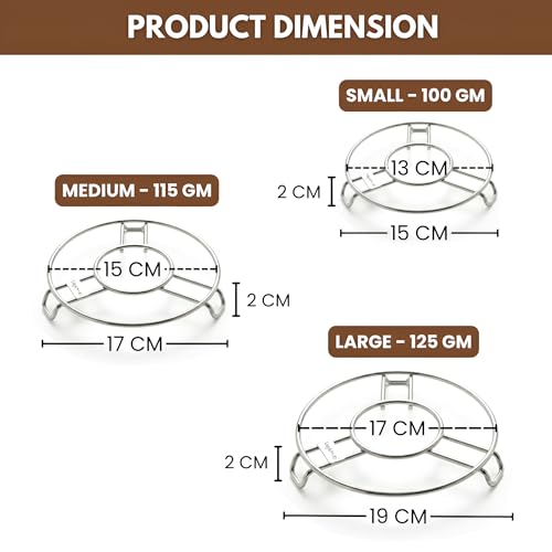 Image of Inme Hot Utensils Stand Hot Pot Stand for Kitchen Dining Table Top Ring, Vessel Dishes Food Plates Holder, Cooker Stand Inside, Trivet, Coaster Steaming Mat (Set of 3, Heavy Duty - 4 mm Thickness)