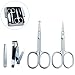 5Pcs Beauty Grooming Eyebrow Scissor Men Women Facial Nose Hair Scissor Curved Round Blunt Mustache Beard Manicure Pedicure Trimmer Set Stainless Steel Slant Tweezers Nail Clipper Pet Dog Scissor Kit