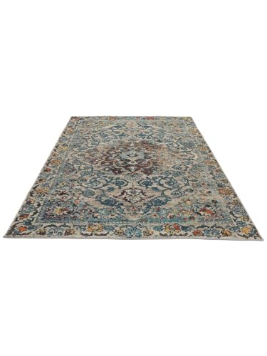RugVista Cheverny, Dywan, Orientalne, 200 x 300 cm, Prostokąt, Wysoki, Czyścić wyłącznie chemicznie, Niebieski/Kremowa biel