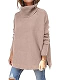 ANRABESS Women's Oversized Turtleneck Batwing Sleeve Spilt Casual Loose Knit Tunic Pullover Sweater Tops 2025 Fall Outfits Peach Brown Khaki X-Large