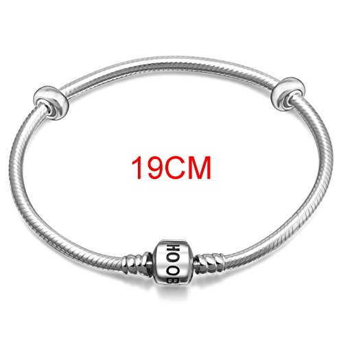 Soukiss Hoobeads 925 Sterling Silver Snake Chain Bracelet With 2 Stopper Beads Charms Bracelet (19 Cm-7.5 Inches) #TOP1