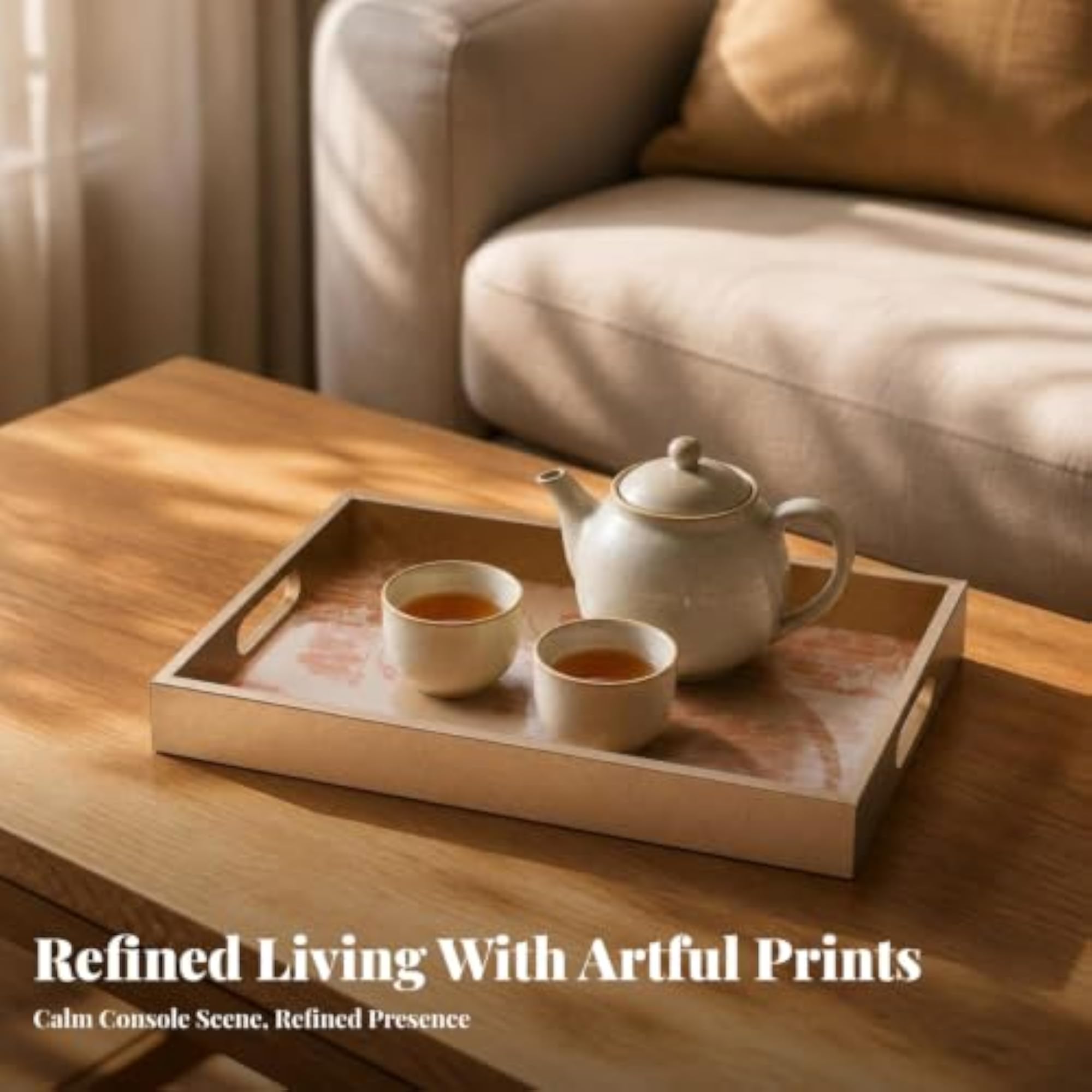 Decorative Rectangular Tray with Handles, Elegant Home Decor