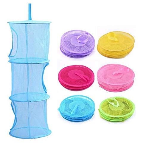 Storage Net Kids Toy Organizer Hanging Storage Net 3 Tiers Portable Foldable Mesh Wall Door Closet Kids Toys Organizer Laundary Basket Hanging Shelves Pockets (Blue) Cover