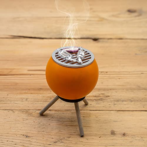 Seiffener Volkskunst | Räucherofen Grillofen | Räucherfigur 10 cm | Grill + Räucherkerzen Ruhe | Räuchergrill mit Gemüse | 26302 | orange