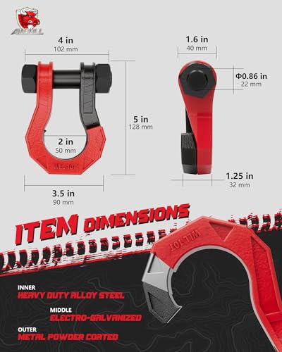 Image of 3 /4 inch D Ring Separate Shackles, 52,910lbs Break Strength Easy Open Towing Winch Shackles, Heavy Duty Shackles with 7 /8 inch Screw Pin for Tow Strap Winch Off Road Vehicle Recovery, BlackRed