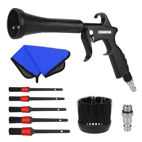 Pistola per la Pulizia a Secco, 8-12 bar, Pistola Aria Compressa alta pressione con 2 set di ugelli, pulizia interna dell'auto per la tappezzeria del veicolo, sedili in moquette(nero)