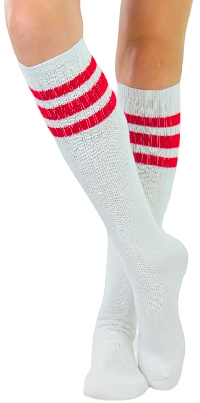 Image of ToBeInStyle Unisex Knee High Cotton Tube Athletic Thick Socks w /Stripe Top