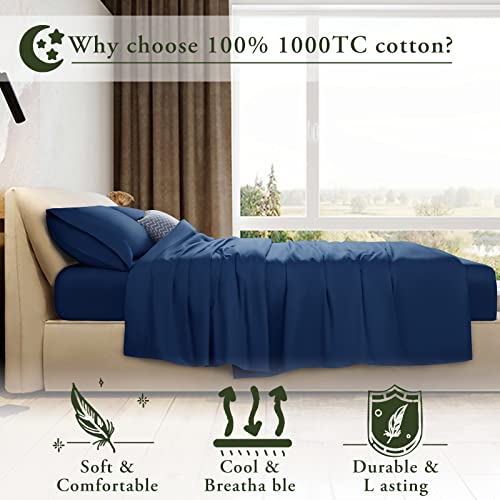 Lbro2M 1000 Thread Count 100% Egyptian Cotton California King Size Sheets Set,Breathable Wrinkle Bed Sheet 4 Piece Sets,16 Inches Deep Pocket,Bedding Soft,Sateen Weave Long Staple,Navy Blue #TOP2