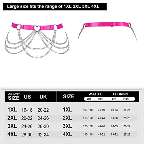 Women Plus Size Leg Harness Garter Belts Leg Chain Garter Belts Body Chain Hollow Out Thigh Belt Halloween Rave (Rose Red) #TOP3