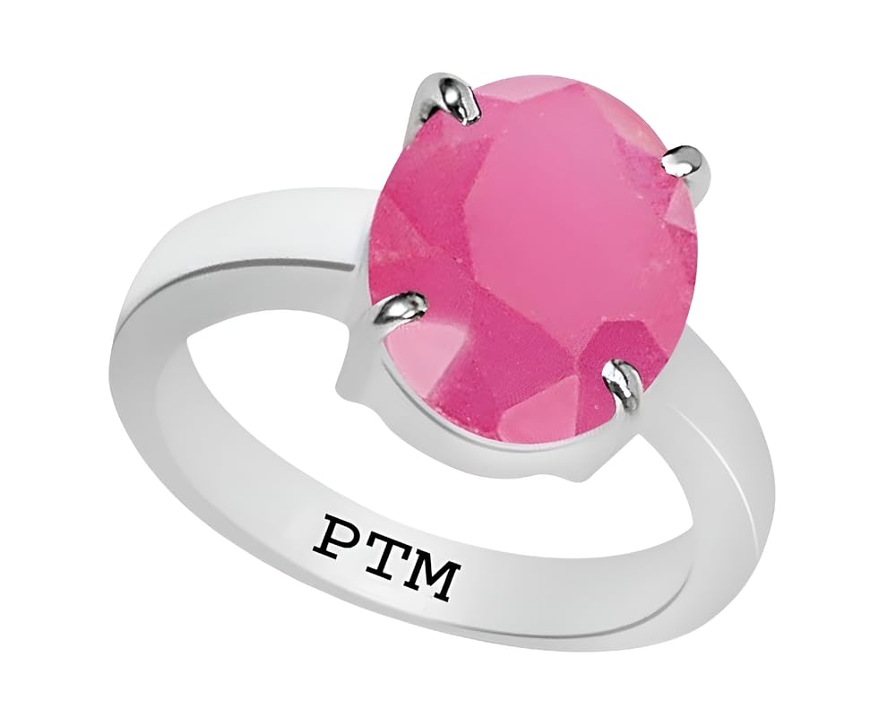 PTM 925 Sterling Silver Ruby (Manik) 3.25 to 10.25 Ratti or 3.00 to 9.50 Carat Astrological Gemstone Bis Hallmark Ring for Men & Women
