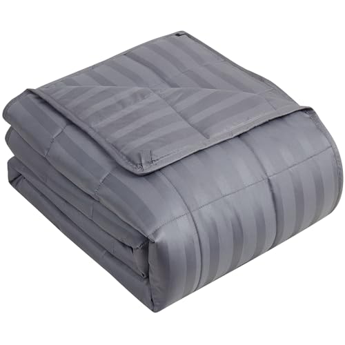 Image of yescool Weighted Blanket for Adults (10 lbs, 60 inch x 80 inch, Satin Grey Stripes) Heavy Blanket for Sleeping Perfect for 90-110 lbs, Queen Size Breathable Blanket with Premium Glass Bead, Machine Washable