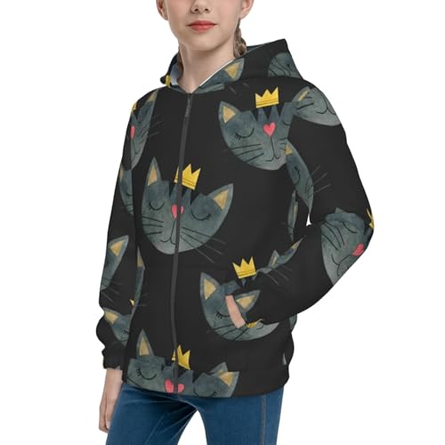 Faces Of The Cat Kids Pullover Hoodies Boys Zip Up Sweatshirts Girls Athletic Clothes with Pocket