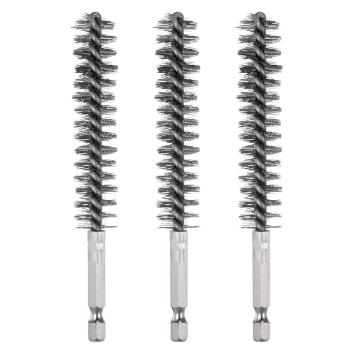 HARFINGTON 3pcs Stainless Steel Bore Brush 15mm Dia Cleaning Wire Brush with Handle 1/4 Inch Hex Shank for Tubes, Ports, Bearings
