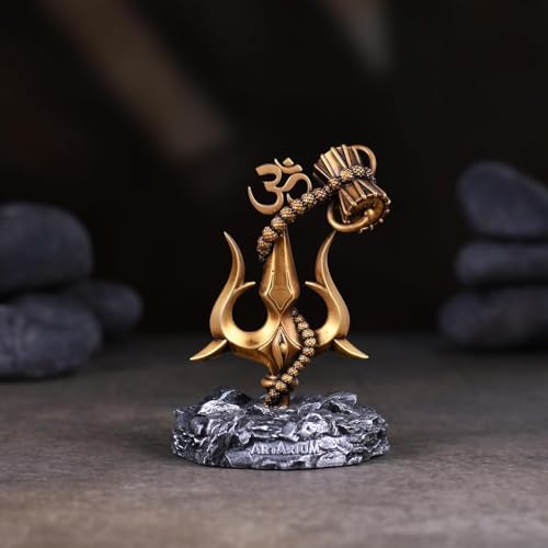 Image of Artarium Trishul with Damru Traditional Trishul Damru Shiva Trishul Idol Decorative Showpiece for Car Dashboard Home Decor Pooja Room (Trishul with Damru- Black Base 3.9 Inch)