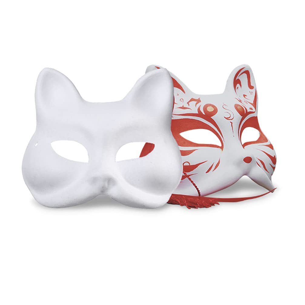 5PCS Cat Masks White Paper Blank Hand Painted Facemasks DIY Unpainted Animal Half Facemasks for Halloween Masquerade Costume Cosplay Birthday Party Favor Supplies Japanese