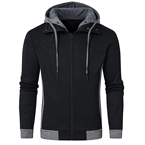 YuKaiChen Men's Hooded Jacket Slim Fit Double Zipper Turtleneck Fleece Hoodie Outerwear