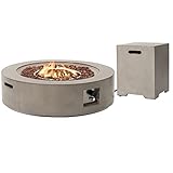 SUNBURY Outdoor 42 Inch Propane Fire Pit Table, Circular Gray Patio Fire Table 50,000 BTU w 20 lbs Tank Cover, Waterproof Cover, Free Lava Rocks