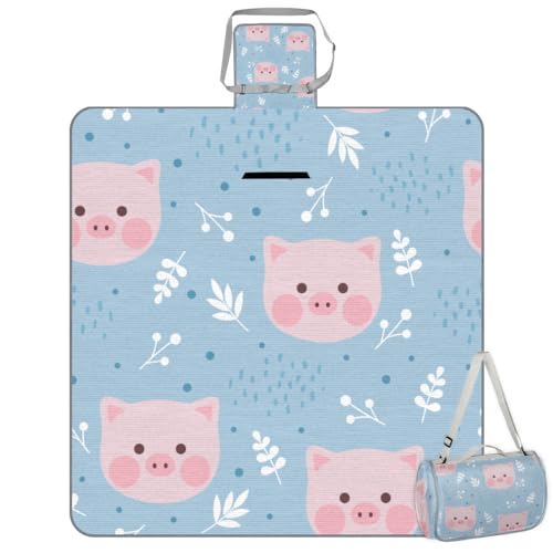 Shimoshe Picnic Blankets 57”x 59”, Polka Dot Pig Waterproof Sandproof Picnic Mat Lightweight Foldable Beach Blanket for Camping Park Grass Beach Outdoor Blanket