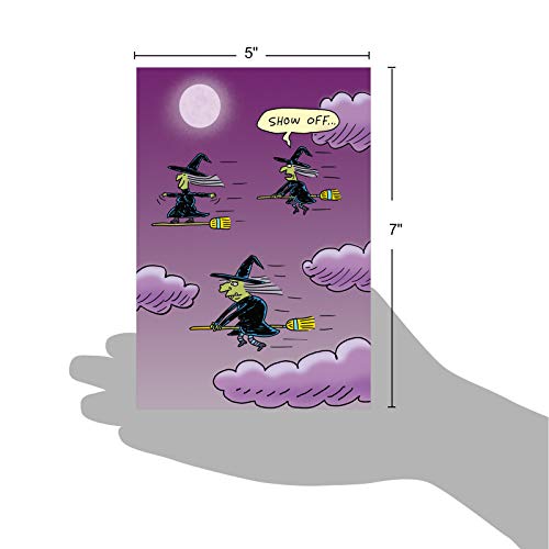 Nobleworks - Happy Halloween Card Funny - Fun Cartoon Humor, Spooky Greeting Notecard With Envelope - Surfing Witch C6247Hwg #TOP5