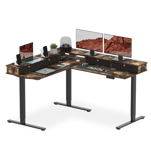 Image of SANODESK 63x55 Electric L-Shaped Corner Standing Desk with 4 Drawers