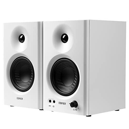 Edifier MR4 Monitor de Estudio Compacto 2.0 (42 W) con Amplificador de Clase D y Dos Modos de Sonido seleccionables, Blanco