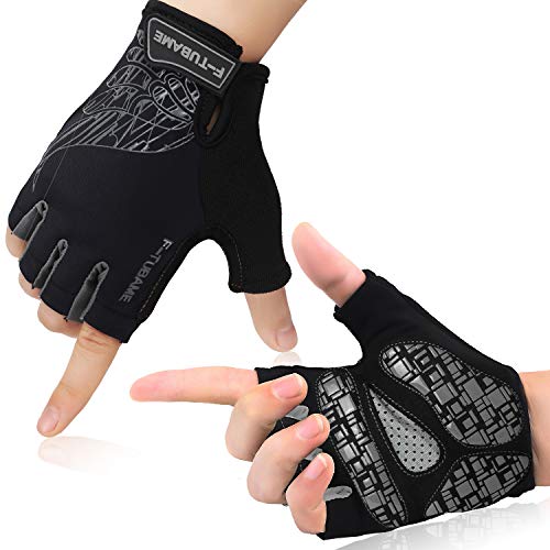 F-TUBAME® サイクリンググローブ 夏 3D 立体 サイクルグローブ 自転車 手袋 衝撃吸収 耐磨耗性 換気性 通気性 速乾性 滑り止め付き 5色 男女兼用 (Large, グレーNEW)