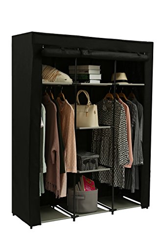 JEROAL Closet Wardrobe Portable Clothes Storage Organizer with Metal Shelves and Dustproof Non-Woven Fabric Cover,51.18X17.72X65.35 in(WxDxH) (Black)