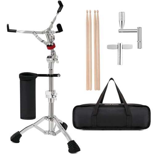 Seteol Heavy-Duty Snare Drum Stand, Ultra Sturdy Double-Braced Stand for 8" to 14" Snare Drum & Practice Pad, Height Adjustable | with 5A Drum Sticks, Drumsticks Holder, Carry Bag and Drum Key