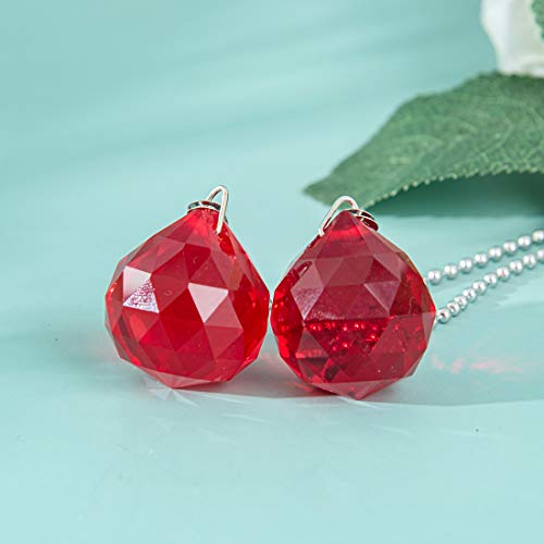 Image of Ceiling Fan Pull Chain, 2pcs 30mm Diameter Prism Ball Extension Chains with Decorative Light Bulb and Fan Cord (Red