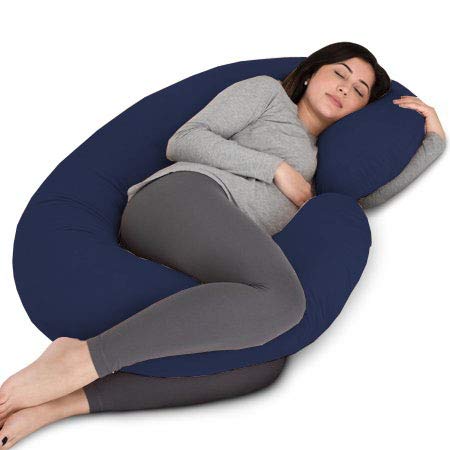 Blue Horse C Shape Pregnancy/Maternity/Lumber/Body Pillow with Cotton Zippered Cover for Pregnant Women - Red (Dark Blue)