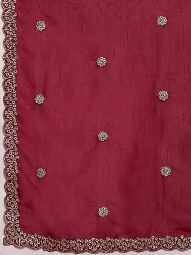 Image of AKHILAM Women's Tissue Embellished Saree With Unstitched Blouse Piece (RANI4701 RN Parent)