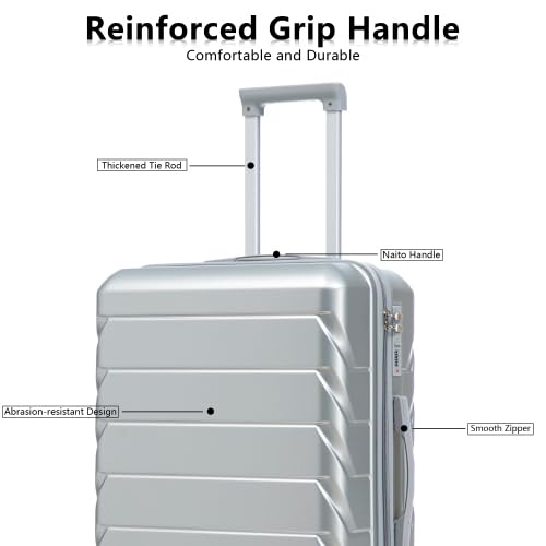 Image of Hardside Luggage Sets, Lightweight Stripes Suitcase with Spinner Wheels, Sliver-220