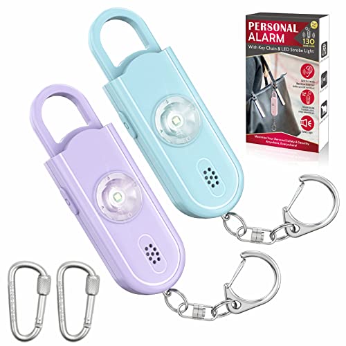 Safe Sound Personal Alarm, 2 Pack 130 dB Loud Siren Song Emergency Security Alarm Keychain with Strobe LED Light, Personal Sound Safety Siren for Women, Men, Children, Elderly