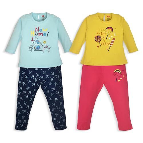 Image of LuvLap Baby Girls 100% Cotton Full Sleeve Top & Pyjama Sets, Pack Of 02