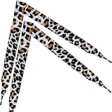 1 Pair Leopard Print Shoelaces, Animal Pattern Design, Flat Athletic & Casual Shoe Laces for Men & Women 2 cm wide (White-Black-Brown, 55“)