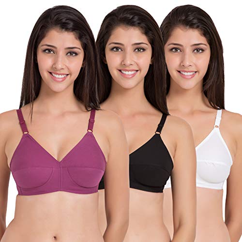 Image of SOUMINIE Women s Cotton Non Padded Full Coverage Everyday Bra | Pack of 3 |