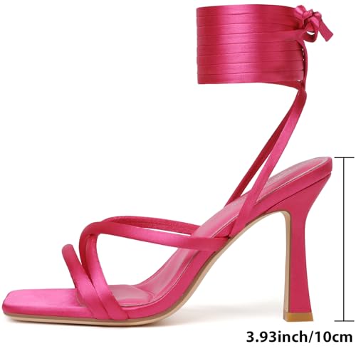 Image of Mostrin Womens Sandals Strappy Heels for Women Lace Up Square Open Toe Heels Tie Up High Heeled Sandals for Prom, Party, Daily Wear