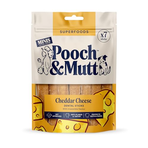Pooch & Mutt - Cheddar Cheese Dog Dental Sticks (Small Sticks) Dog Dental Chew for Teeth and Gums Cleaning 1 pack of 7 sticks (packaging may vary)