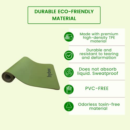 Hybee 1/4 Inch Thick Tpe Yoga Mat, Non-Slip Eco-Friendly Double Color Durable Fitness Exercise Workout Mat With Matching Carrying Strap & Carry Bag - Suitable For Home Workouts, Exercise, Pilates, Yoga, Gym, Outdoor Activities (Green) #TOP4
