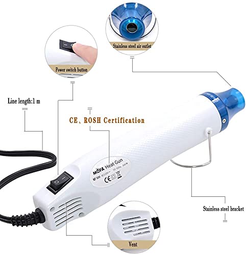 Image of Handheld Mini Hot Air Gun, 220V 300W Portable Mini Heat Gun Multi-Function Electrical Heat Tool for DIY Craft Embossing, Shrink Wrapping PVC, Drying Paint, Clay, Rubber Stamp