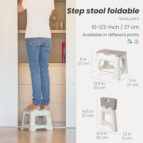 Image of Vigar Compact Folding Step Stool, 10-1 /2 Inch, Terrazzo Body | For Adults, Lightweight Portable Stool with Handle, Non Slip, Space Saving, up to 330 lb