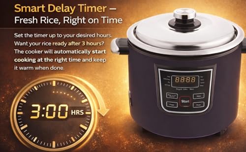 Image of Cookup 1.8 Litres Digital /Multipurpose Electric Rice Cooker | Stainless Steel Cooking Pot | Stainless Steel Steamer | 11Multi Purpose Functions | Delay Timer | 700- Watt (BLACK, 1 POT)