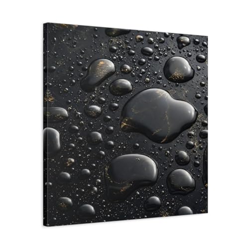 Tableau abstrait gouttes or et noir 60x60 cm pour salon moderne