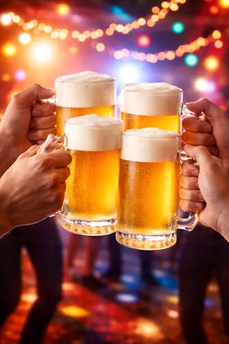Image of PrimeWorld 500 ml Classic Simple Chic Beer Set of 2 Pcs Strong Glass Mug with Handle, Steins, Freezable Beer Glasses,Everyday Drinking Glasses, Cocktail Glasses Clear