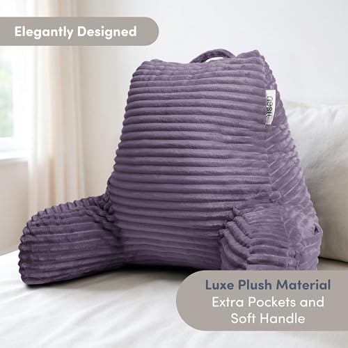 Image of Nestl Reading Pillow with Shredded Memory Foam, Luxe Cut Plush Back Pillow for Sitting Up in Bed, Back and Arms Adjustable Support for Adult & Teens, Backrest Pillows with Washable Cover Dusty Purple
