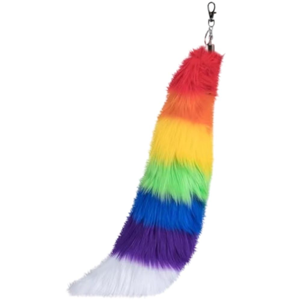 Fituenly Tail Keychain - Rainbow Gay Pride Furry Tail with Clasp for Women, Therian Cosplay Fashion Accessories Pendant