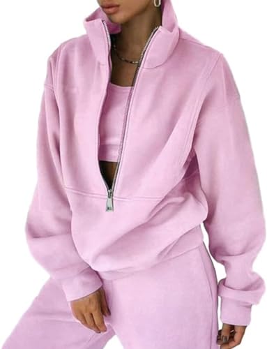 LLECDASEUI Ensemble complet pour femme - Ensemble de vêtements de détente 2 pièces - Survêtement en polaire pour femme - Confort - Manches longues - Activewear - Fermeture éclair - Manteau - Hauts -