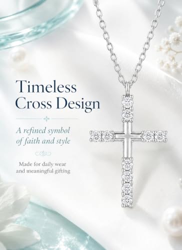Lyniuoy Moissanite Cross Necklace for Women 18K White Gold Plated Cross Necklace Dainty Small Cross Faith Pendant Choker Charm Trendy Religious Jewelry Gift — view 3