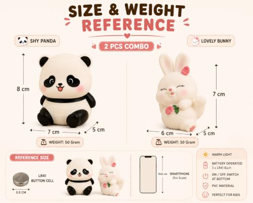 Image of Cubbie Shy Panda & Lovely Bunny Night Light Combo for Kids, 2 PCS PVC Warm Light, Battery Operated Cute Bedside Lamps (Shy Panda Lovely Bunny)