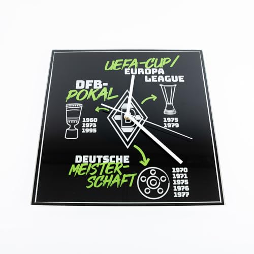 Borussia Mönchengladbach Wanduhr Erfolge | Offizieller Fanartikel Fohlenshop | Gladbach Geschenkartikel 35x35x2,5 cm